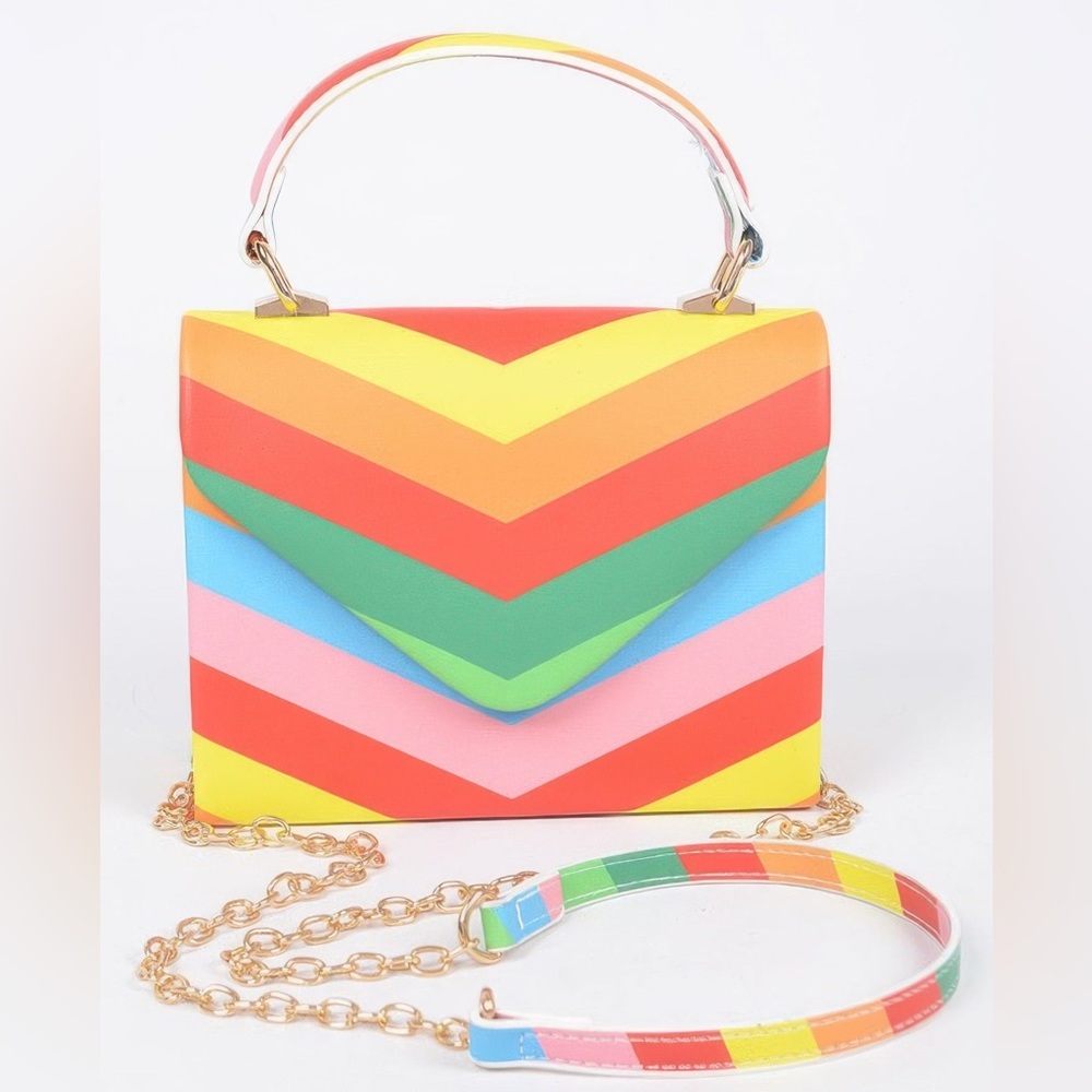 Rainbow Print Top Handle Clutch